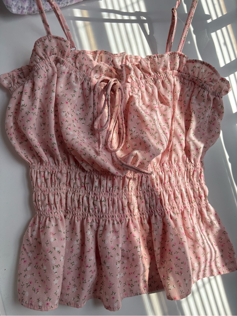 Love Tree Pink Floral Smocked Tank Top